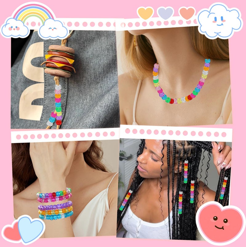 Looconi Amaney 500 Pieces Glitter Pony Beads 6x9mm Mixed Colors Transparent Plastic for Hair Braids Jewelry Making - Image 5